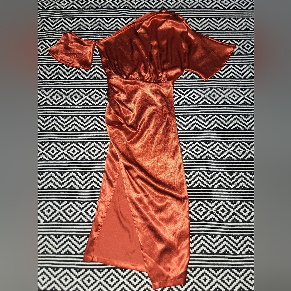 PrettyLittleThing Brown Ruched Asymmetrical Gown